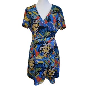 J Crew Tropical Floral Wrap Mini Dress Size 8